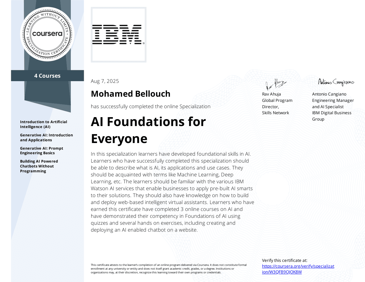 AI Foundations for Everyone certificate preview