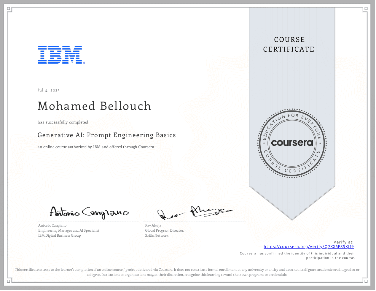 Generative AI: Prompt Engineering Basics certificate preview